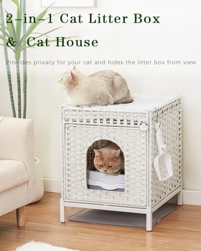 SETVSON Cat Litter Box Enclosure Hidden Litter Box Furniture, White