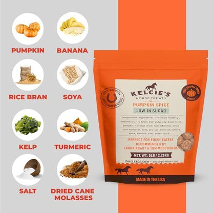 Kelcies Pumpkin Spice Horses Treats - Low Sugar, Starch, and Carbohydrates | Healthy Treats for Horse Supports Superior Digestion 5 Pound (1 Pack)
