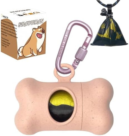 Bone-Shaped Dog Poop Bag Holder for Leash |Dispenser with 15 Leak-Resistant Waste Bags & Carabiner Clip(Pink)