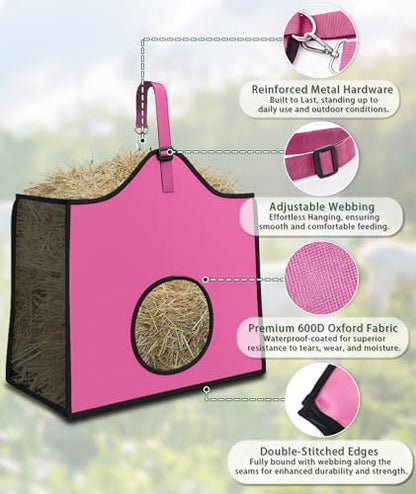 Hay Feeder for Goats and Horses - Slow Feed Design, Heavy Duty Hanging Hay Bag for Barn, Trailer & Paddock, Easy to Hang & Clean(2pcs, Pink)
