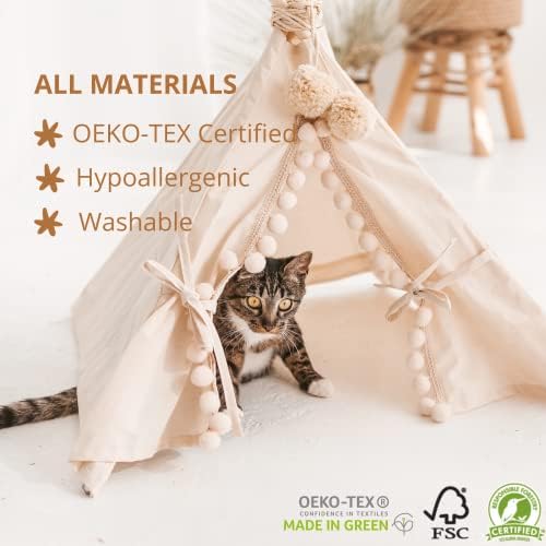 MINICAMP Pet Teepee Tent with Padded Mat – Cozy Cotton Hideaway Tent for Rabbits, Puppies, Cats & Guinea Pigs – Pet Accessories for Indoor - Made in EU XS