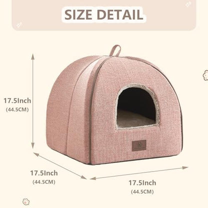 Cat Bed for Indoor Cats - Cat Cave Bed Cat House Cat Tent with Removable Washable Cushioned Pillow, Soft and Self Kitten beds,Cat Beds & Furniture, Pet Bed (Large, Pink)