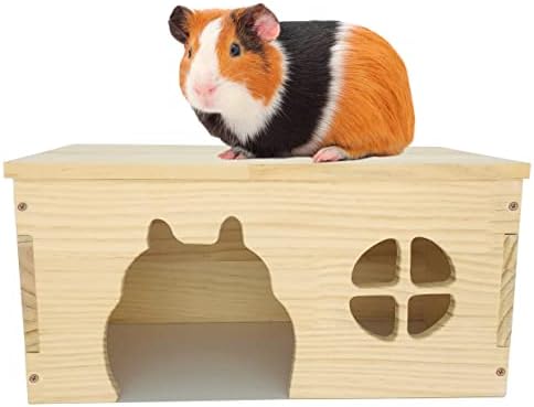 Wooden Guinea Pig Hideout, Chinchilla House, Baby Rabbit House, Dwarf Bunny Hut Hideout Wood, Small Animal Hideout for Rats, Hedgehog