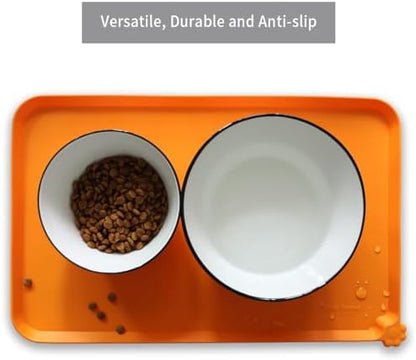 Hoki Found Silicone Non Slip Pet Feeding Mats - Bowl Placemat - Waterproof Dog Cat Food Mats - Orange