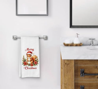 Merry Christmas Squirrel Kitchen Dish Towels Dishcloth 16x24 Inches