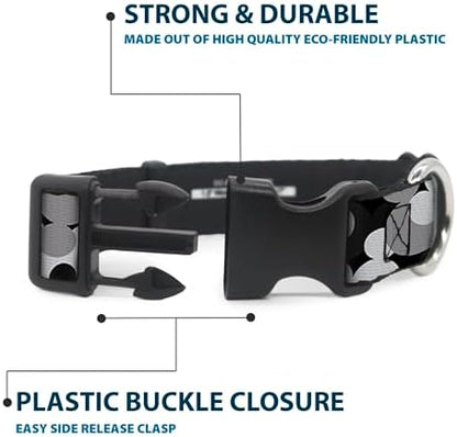 Buckle-Down "Mickey Mouse Head Stacked" Plastic Clip Collar, Black/Grays, 1/2" Wide-Fits 8-12" Neck-Medium