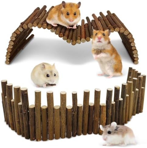 PINVNBY Bendy Hamster Climbing Ladder Bridge Long Natural Wooden Rat Fence