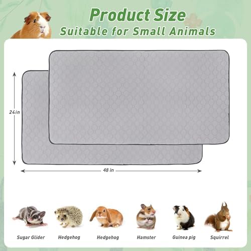 2Pack Guinea Pig Cage Liners, 24''X48'' Washable Guinea Pig Pee Pads, Non Slip Reusable Super Absorbent Guinea Pig Training Mat Bedding Fleece for Small Animals Hamster Rabbit Chinchilla Rat