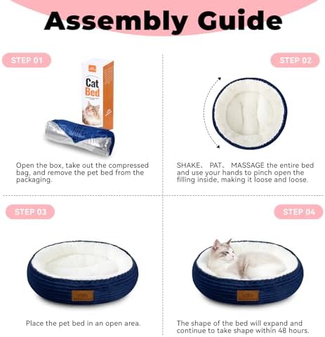 Zerbuger 20in Washable Cat Beds for Indoor Cats - Round Donut Pet Bed for Cats, Small Dogs, Puppy, Kitten - Anti-Slip Bottom, Calming Bed Gift - Navy Blue