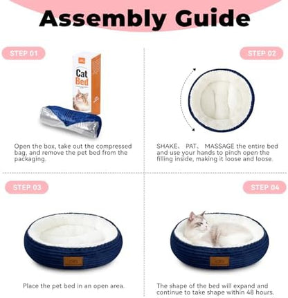 Zerbuger 20in Washable Cat Beds for Indoor Cats - Round Donut Pet Bed for Cats, Small Dogs, Puppy, Kitten - Anti-Slip Bottom, Calming Bed Gift - Navy Blue
