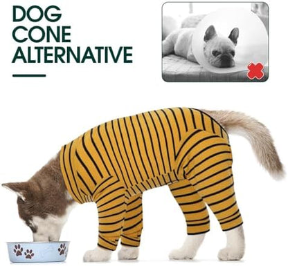 Kuoser Recovery Suit for Medium Dogs After Surgery, Long Sleeve Dog Surgery Recovery Suit, Dog Onesie for Abdominal Wounds Skin Disease, Yellow M