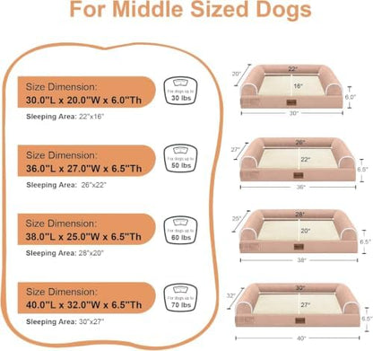NANUYA Orthopedic Dog Bed for Large Dogs, 38 x 25 Inch, Pink