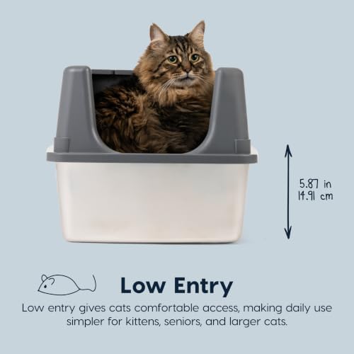 IRIS USA Stainless Steel Litter Box Enclosed High Sided for Cats