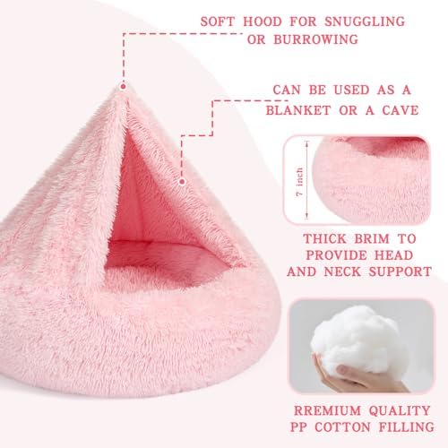 NOYAL Calming Donut Dog Bed, Hooded Cave with Blanket