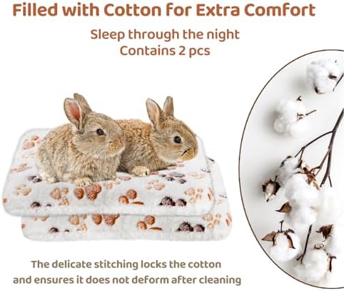 Amakunft 2 Pcs Guinea Pig Bed Mat Washable, Rabbit Winter Bed Pad for Indoor, Warm Small Animal Bed Mattres, Fleece Sleeping Pad for Bunny, Rat, Hedgehog, Sugar Glider, Chinchilla (Paw, Large)