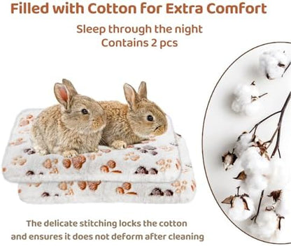 Amakunft 2 Pcs Guinea Pig Bed Mat Washable, Rabbit Winter Bed Pad for Indoor, Warm Small Animal Bed Mattres, Fleece Sleeping Pad for Bunny, Rat, Hedgehog, Sugar Glider, Chinchilla (Paw, Large)