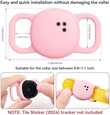 DDJ 2-Pack Cat Collar Case for Life360 Tile Sticker (Smallest Tracker)–NOT for Tile Mate/Pro–Silicone Protective Holder for Dog/Pet Collar, Ultra Durable, Easy Installation, Lightweight, Pink