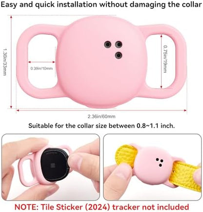 DDJ 2-Pack Cat Collar Case for Life360 Tile Sticker (Smallest Tracker)–NOT for Tile Mate/Pro–Silicone Protective Holder for Dog/Pet Collar, Ultra Durable, Easy Installation, Lightweight, Pink