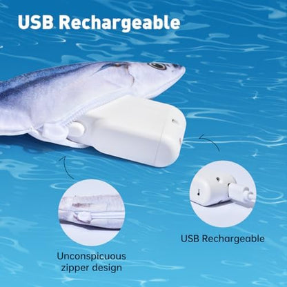 Petgravity Bite-Sized Realistic Flopping Fish Cat Toys, 3 Pack, Interactive Cat Toys for All Breeds, Tap-Activated 3 Flapping Mode, Sardine/Saury/Yellow Croaker, 7.1 Inches, with Catnip, Rechargeable