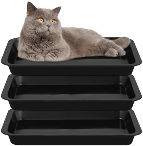 3 Pcs Kitten Litter Pan Black 15.1 x 12 x 1.4 Inch