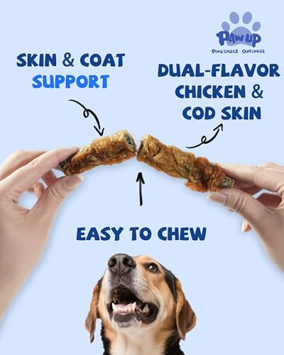 PAWUP Dog Treat Chicken Wrapped Cod Skins, Fish Chews Rolls for Medium Dogs, Healthy, Rawhide-Free, 21 oz