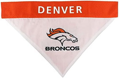 NFL DOG BANDANA - DENVER BRONCOS REVERSIBLE PET BANDANA. 2 Sided Sports Bandana with a PREMIUM Embroidery TEAM LOGO, Small/Medium. - 2 Sizes & 32 NFL Teams available