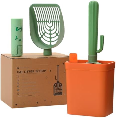 MUTTROS Cactus Cat Litter Scoop with Holder, 2 Replaceable Shovels, Green