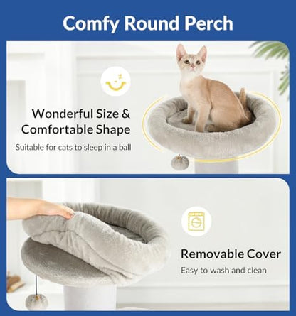 Cat Craft 43" Short Plush Cat Scratching Post with Perch & Bed, Grey