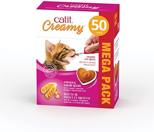 Catit Creamy Lickable Cat Treat, Chicken & Shrimp, 50 Pack, 0.5 Ounce