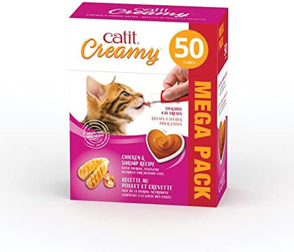 Catit Creamy Lickable Cat Treat, Chicken & Shrimp, 50 Pack, 0.5 Ounce