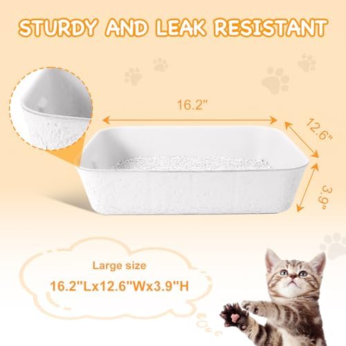 Disposable Litter Boxes for Cats, Durable and Water Resistant, Sustainable Large Disposable Litter Box, Disposable Cat Litter Boxes for Indoor/Travel Use, Standalone or as Liner (White, Large 5-Pack)