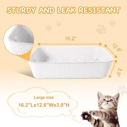 Disposable Litter Boxes for Cats, Durable and Water Resistant, Sustainable Large Disposable Litter Box, Disposable Cat Litter Boxes for Indoor/Travel Use, Standalone or as Liner (White, Large 5-Pack)