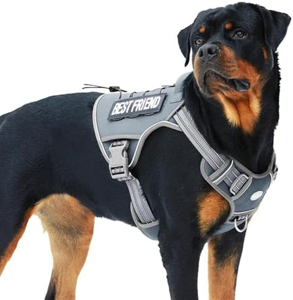 Auroth Tactical Dog Harness for Large Dogs No Pull Adjustable Pet Harness Reflective K9 Working Training Easy Control Pet Vest Military Service Dog Harnesses Grey XL