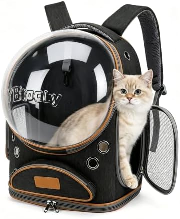 Cat Backpack Carrier, Breathable Cat Carrier Large Space Bubble Pet Backpack for Small Dog and Large cat up to 18lbs, Transparent & Foldable Pet Carrier for Travel Hiking (Black)