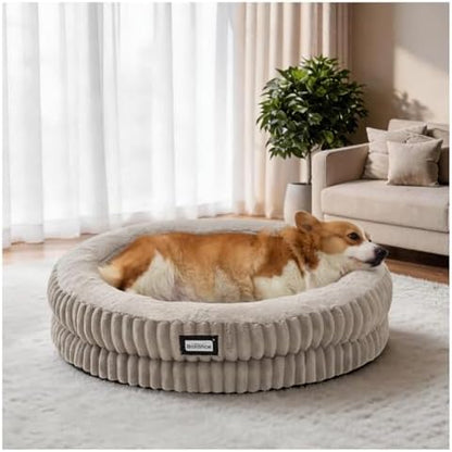 BALANCE Donut Dog Bed, 30 Inches Round Dog Bed Medium Size Dogs Washable, Orthopedic Calming Dogs Beds for Kitten, Fluffy Plush Faux Fur Pet Bed with Anti-Slip Bottom