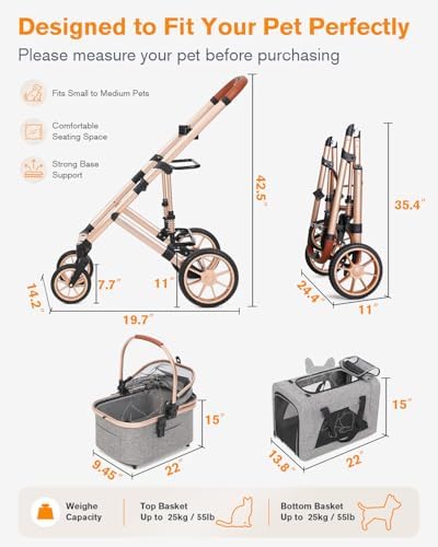 HOVONO Double Dog Stroller for 2 Small & Medium Dogs/Cats Up to 60 lbs