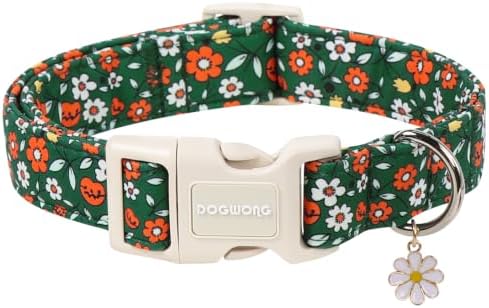 DOGWONG Fall Floral Dog Collar, Green Pumpkin Flower Pretty Cute Girl Dog Collar,Girl Female Dogs Collars for X-Small Puppies Dogs, Neck 8-12 inches