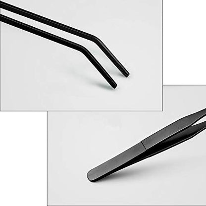 15 inch Black Curved Aquarium Tweezers Stainless Steel Curved Tweezer with Carbonation Protection Coating Against Rust Long Reptiles Feeding Tongs for Aquatic Plants Lizards Spider Snakes