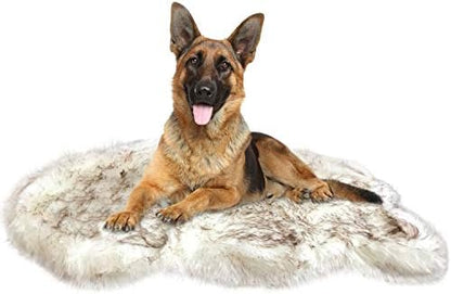 Faux Fur Orthopedic Dog Bed, Memory Foam, White w/Brown Tips 50"x30"