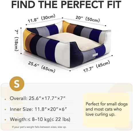 PETNOVO Dog Bed, Cute Rainbow Design, Washable Removable Cover, Non-Slip
