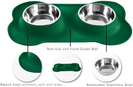 Hubulk Pet Dog Bowls 2 Stainless Steel Dog Bowl with No Spill Non-Skid Silicone Mat + Pet Food Scoop Water and Food Feeder Bowls for Feeding Small Medium Large Dogs Cats Puppies (X- L, Huntergreen)
