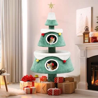 DWVO 63" Christmas Cat Tree with 2-Storey House