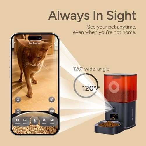Automatic Cat Feeder with Camera: 6L Automatic Dog Feeder with 2-Way Audio Night Vision Dual Power Supply App Control 2.4G WiFi, Timed Auto Cat Food Dispenser with Stainless Steel Bowl (White)