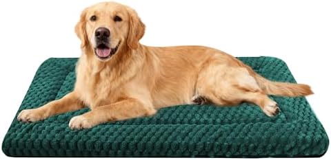 Dog Bed Crate Mat, Soft Durable Washable Anti-Slip Kennel Pad for Dogs & Cats, Reversible (Dark Green, L(35"*23"*1.5"))