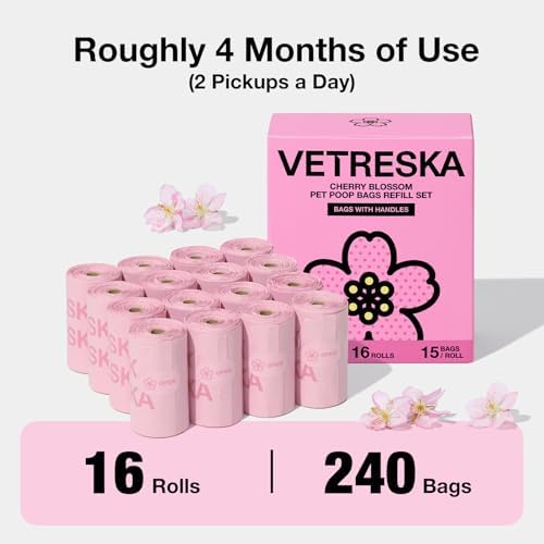 VETRESKA Dog Poop Bags with Handles 240 Count, Floral Scented Waste Bags