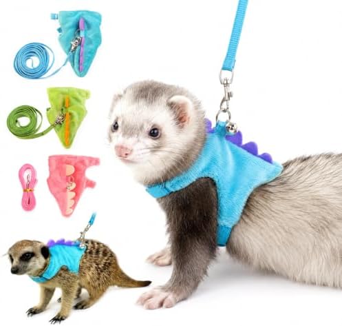 Small Animal Harness and Leash Set, Adjustable Escape Proof Ferret Harness Vest for Adult Ferret, Meerkat, King Squirrel & Fancy Rat, Soft Comfortable Pet Walking Harness with Leash