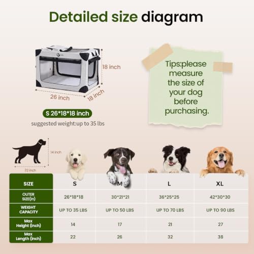 Portable Collapsible Soft Dog Crate for Small Dogs, 26in Grey