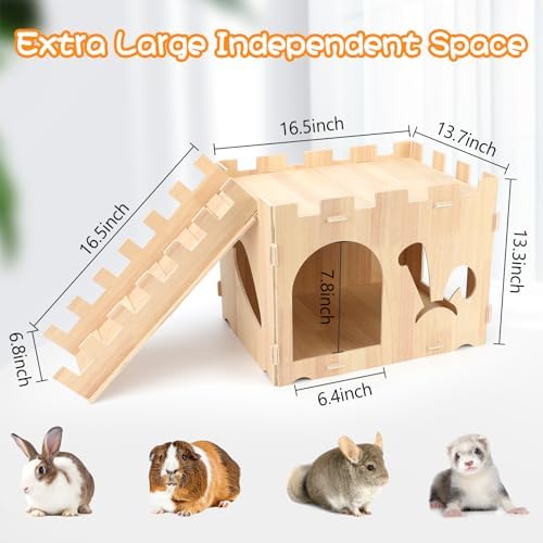 BWOGUE XL Wooden Rabbit Hideout Castle, Bunny House Wood for Small Animals