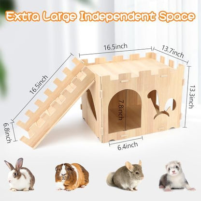 BWOGUE XL Wooden Rabbit Hideout Castle, Bunny House Wood for Small Animals
