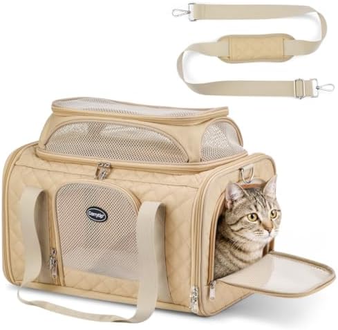 Airline Approved Cat Carrier with Expandable Top, 17x11x9.5 in, Brown